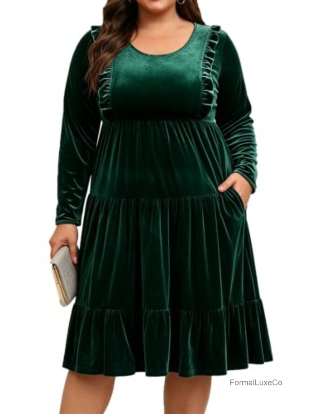 Plus Size Long Sleeve Velvet Cocktail Party Winter Dress